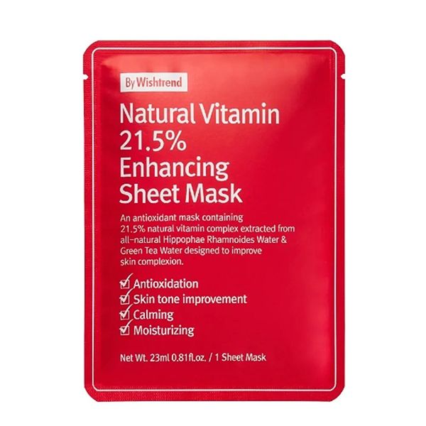 Mặt Nạ Vitamin Dưỡng Trắng Da By Wishtrend Natural Vitamin 21.5% Enhancing Sheet Mask 23ml