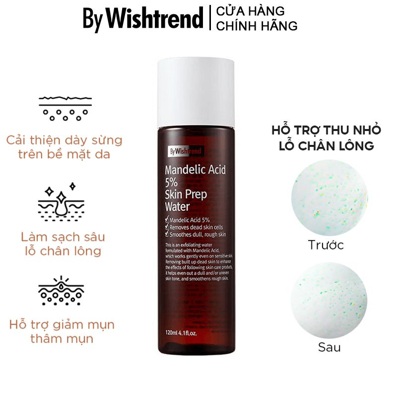 Nước Hoa Hồng Dưỡng Da, Tẩy Tế Bào Chết, Thu Nhỏ Lỗ Chân Lông By Wishtrend Mandelic Acid 5% Skin Prep Water 120ml