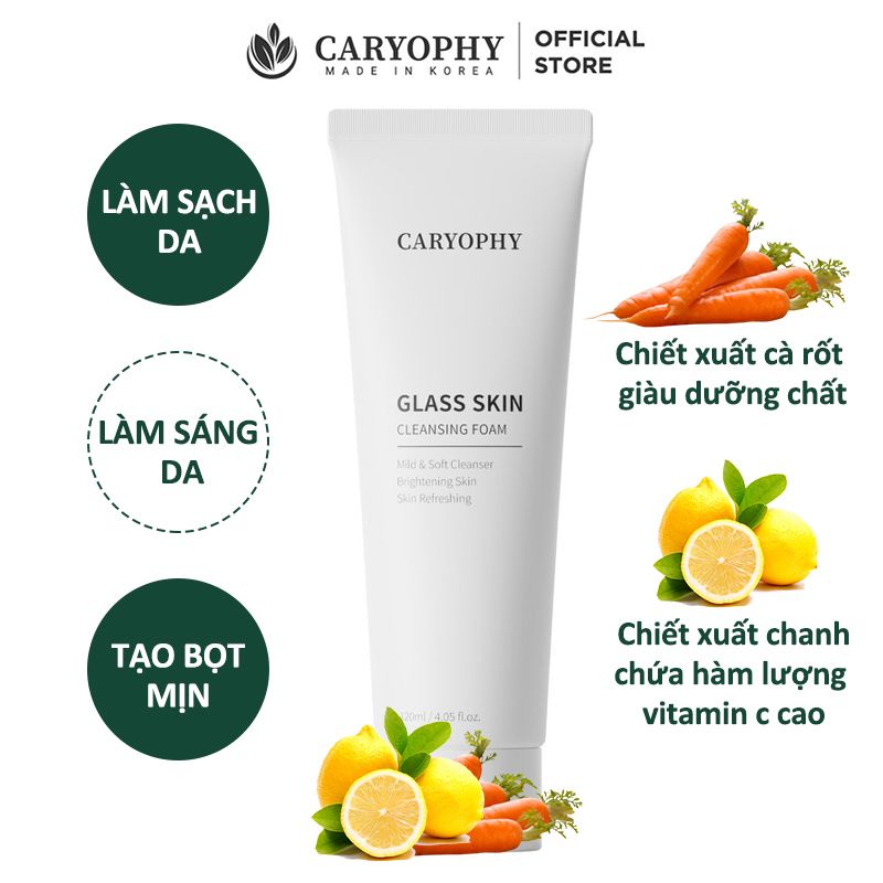 Sữa Rửa Mặt Tạo Bọt Hỗ Trợ Làm Sáng Da Caryophy Glass Skin Cleansing Foam 120ml