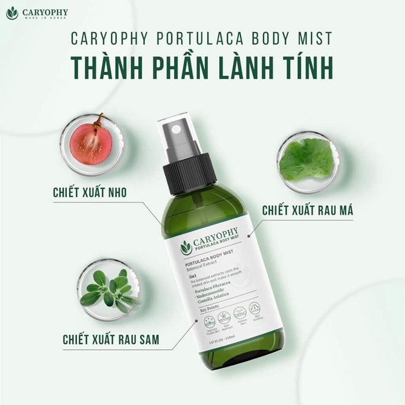 Xịt Hỗ Trợ Cải Thiện Mụn Toàn Thân Caryophy Portulaca Body Mist 150ml