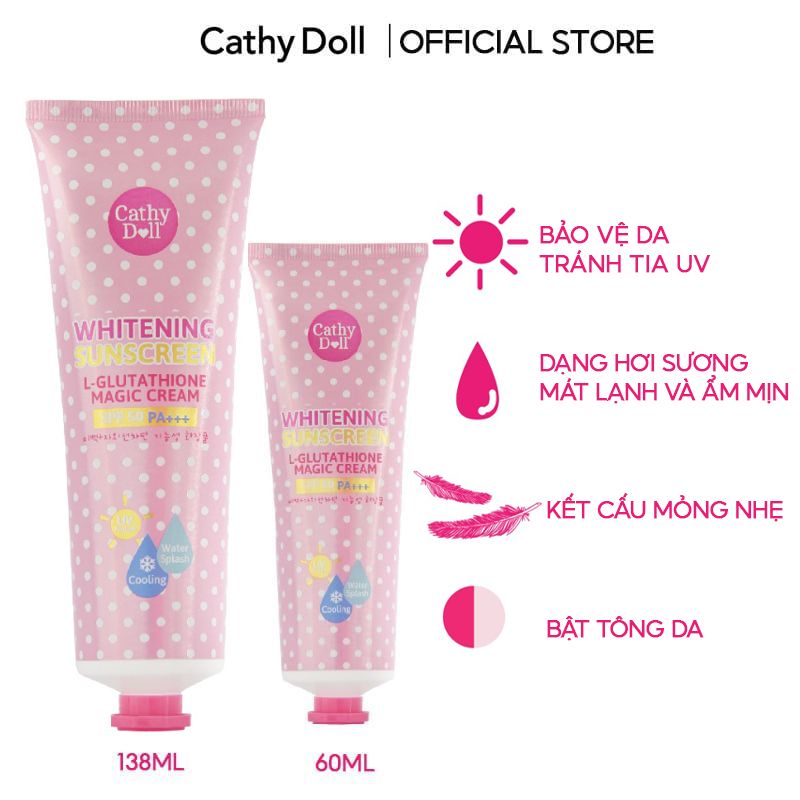 Kem Chống Nắng Hỗ Trợ Dưỡng Trắng Da Cathy Doll L-Glutathione Magic Cream SPF50 PA+++