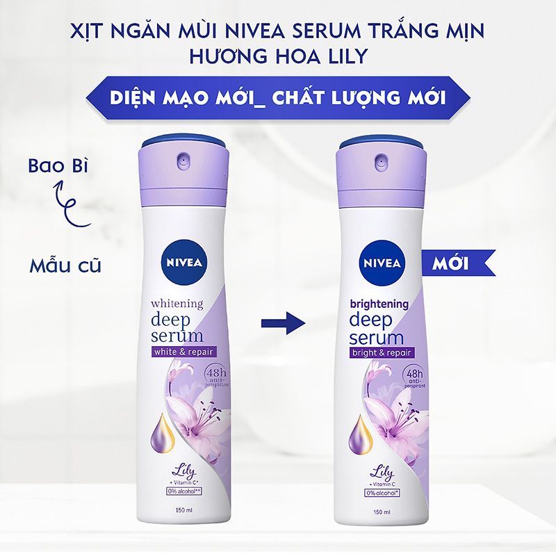 Xịt Ngăn Mùi Serum Dưỡng Trắng Da Nivea Brightening Deep Serum 48H Anti-Perspirant 150ml