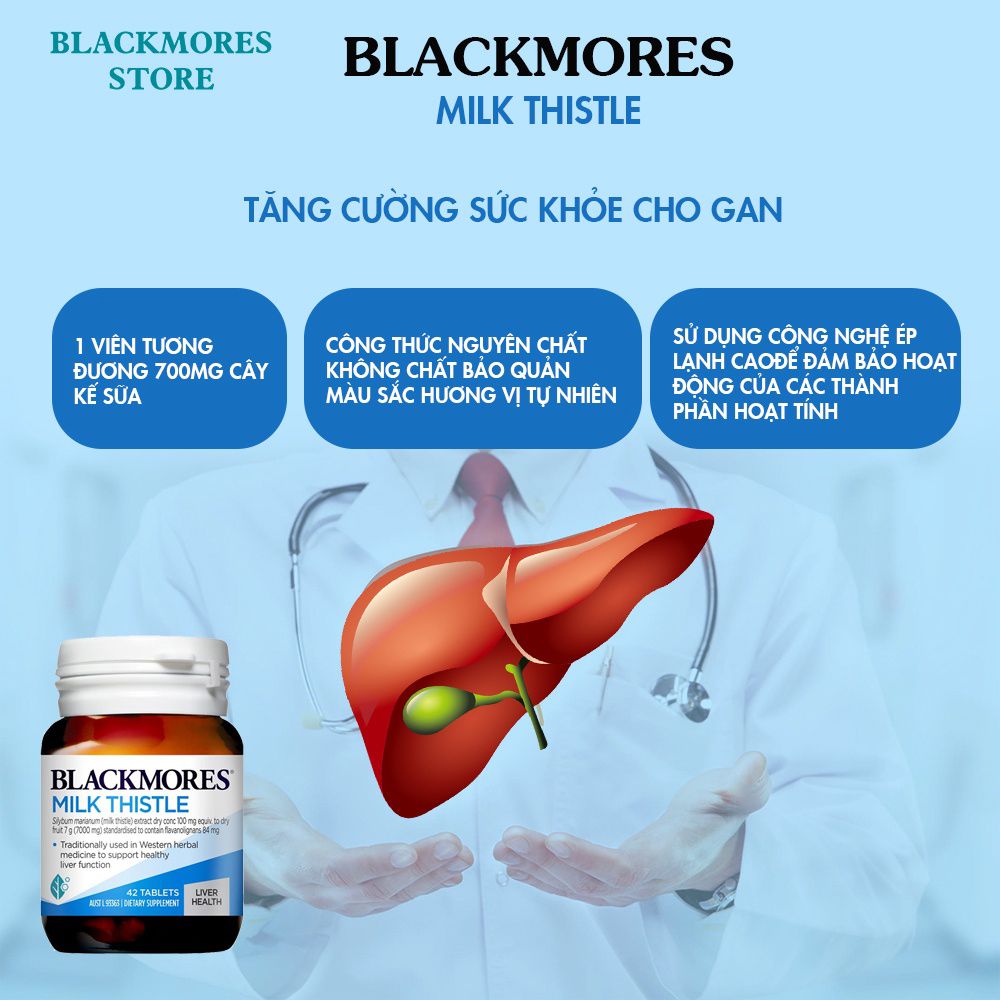 [42 Viên/Lọ] Viên Uống Giải Độc Gan, Cải Thiện Da Mụn Blackmores Liver Health Milk Thistle (date 3/2025)