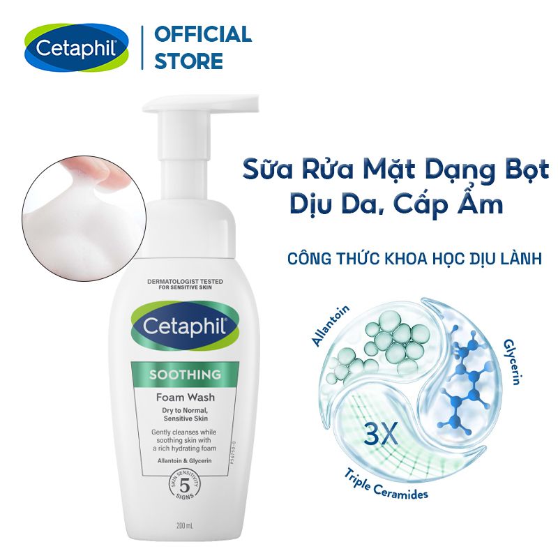 Sữa Rửa Mặt Dạng Bọt, Dịu Da, Cấp Ẩm Cetaphil Soothing Foam Wash 200ml