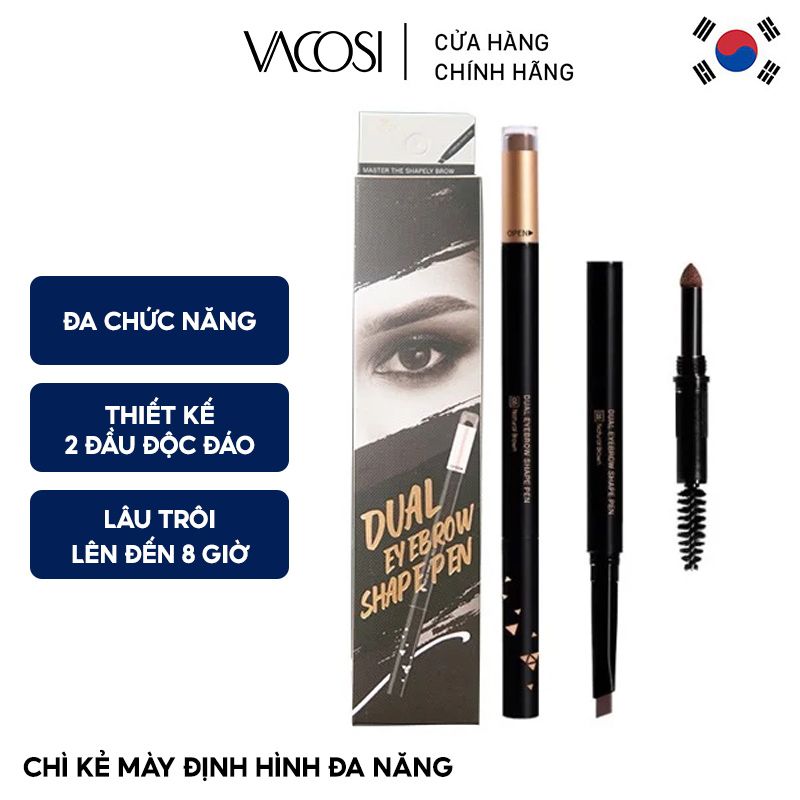 Chì Kẻ Mày Định Hình Đa Năng Vacosi Natural Studio Dual Eyebrow Shape Pen 5ml