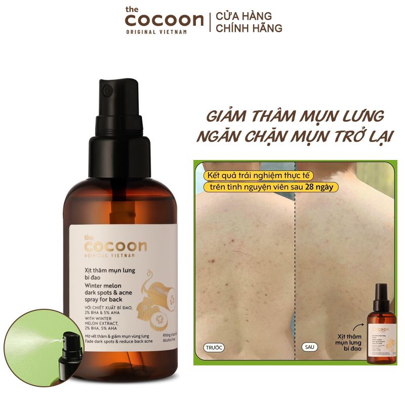 Xịt Giảm Thâm Mụn Lưng, Làm Dịu Da Chiết Xuất Bí Đao Cocoon Winter Melon Dark Spots & Acne Spray For Back 140ml