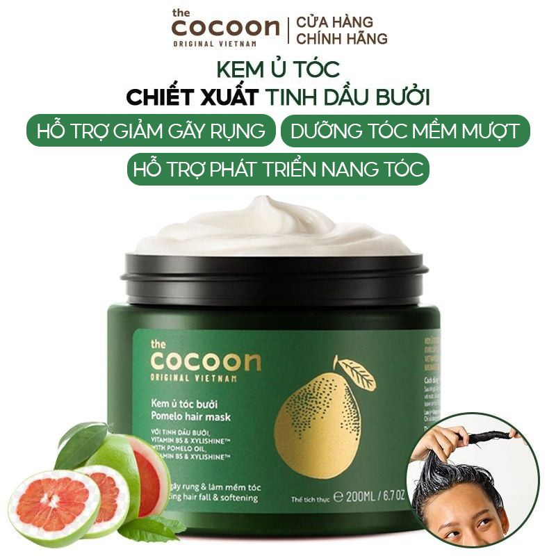 Kem Ủ Tóc Bưởi Hỗ Trợ Giảm Gãy Rụng, Dưỡng Tóc Mềm Mượt Chắc Khỏe Cocoon Pomelo Hair Mask 200ml