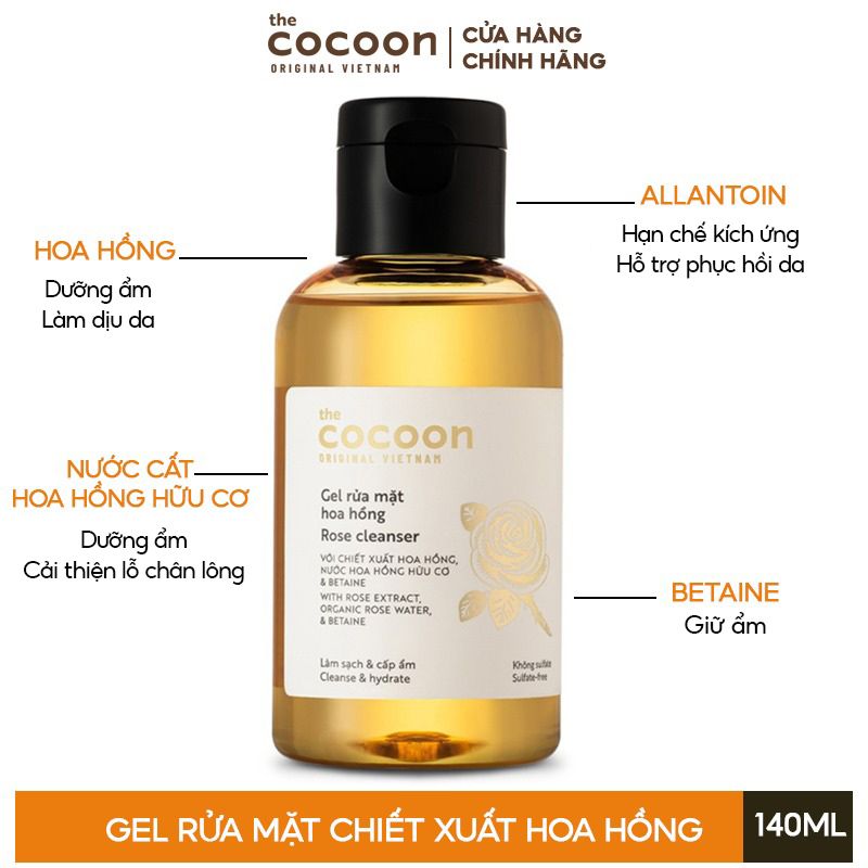 Sữa Rửa Mặt Dạng Gel Chiết Xuất Nước Hoa Hồng The Cocoon Rose Cleanser 140ml