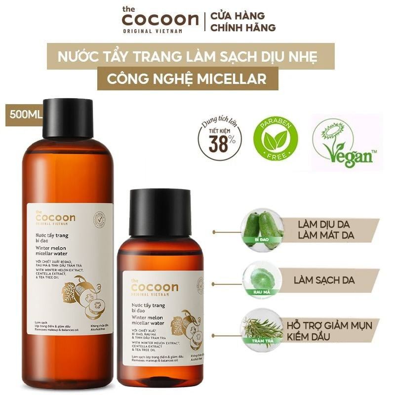 Nước Tẩy Trang Làm Sạch Dịu Nhẹ Chiết Xuất Bí Đao Cocoon Winter Melon Micellar Water