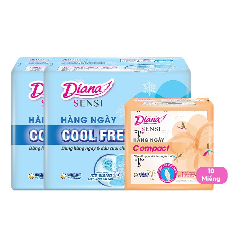 [3 Items] Set Băng Vệ Sinh Diana Sensi Hằng Ngày Cool Fresh (2 Gói x 20 Miếng) & Compact (10 Miếng)(Che tên sản phẩm khi giao hàng)