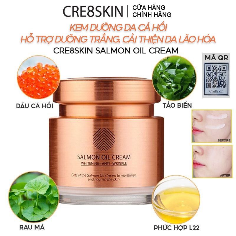 Kem Dưỡng Da Cá Hồi, Hỗ Trợ Dưỡng Trắng, Cải Thiện Da Lão Hóa Cre8skin Salmon Oil Cream 80g