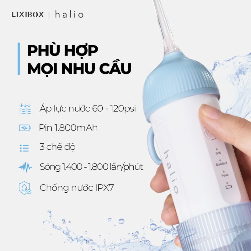 Máy Tăm Nước Cầm Tay Làm Sạch Răng Miệng, Chăm Sóc Nướu Halio UltraClean Oral Irrigator Sky Blue