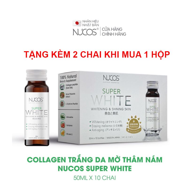[Tặng kèm 2 chai] [Hộp 10 chai] Nước Uống Trắng Da, Mờ Thâm Nám Nhật Bản Nucos Super White Whitening & Shining Skin