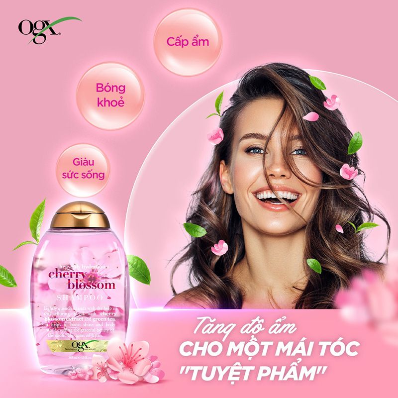 Dầu Gội Cấp Ẩm, Giảm Dầu Nhờn & Ngứa, Chiết Xuất Hoa Anh Đào OGX Heavenly Hydration + Cherry Blossom Shampoo 385ml