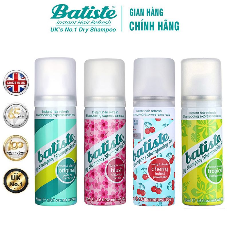 Dầu Gội Khô Giúp Làm Sạch, Tóc Bồng Bềnh Batiste Dry Shampoo 50ml - CHERRY