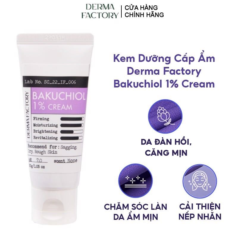 Kem Dưỡng Cấp Ẩm, Hỗ Trợ Dưỡng Sáng, Cải Thiện Nếp Nhăn Derma Factory Bakuchiol 1% Cream 30g