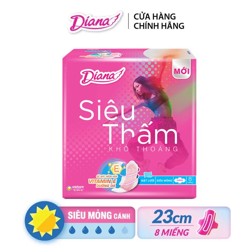 Băng Vệ Sinh Diana Siêu Thấm Siêu Mỏng Có Cánh - 8 Miếng