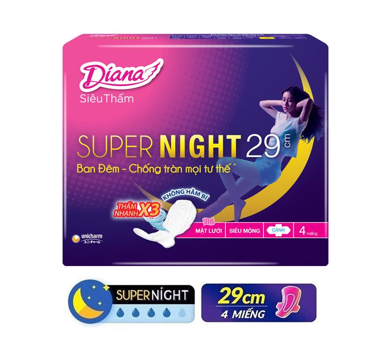 Băng Vệ Sinh Diana Siêu Thấm Supernight 29cm - 4 Miếng (Che tên sản phẩm khi giao hàng)