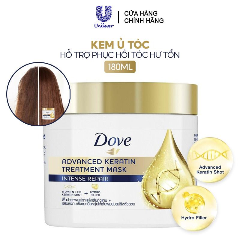 Kem Ủ Tóc Cao Cấp, Hỗ Trợ Phục Hồi Tóc Hư Tổn DOVE Keratin 180ml