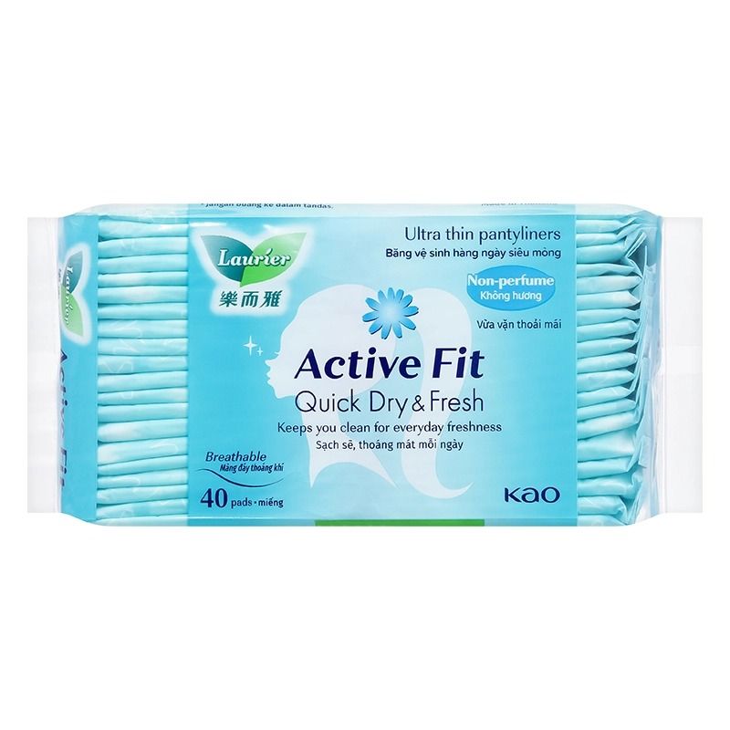 Băng Vệ Sinh Hằng Ngày Không Hương Laurier Active Fit Quick Dry & Fresh - 40 Miếng (Che tên sản phẩm khi giao hàng)