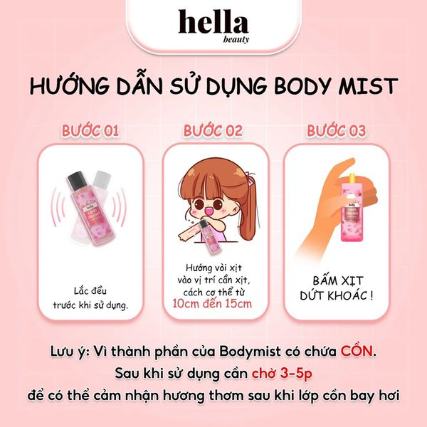 Xịt Thơm Có Nhũ Hella Beauty Hương Trái Cây Hella Beauty Shimmer Body Mist 250ml
