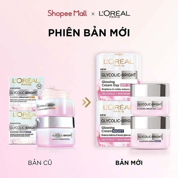 Kem Dưỡng Ban Ngày Hỗ Trợ Mờ Thâm Nám L'Oreal Glycolic Bright Glowing Cream Day