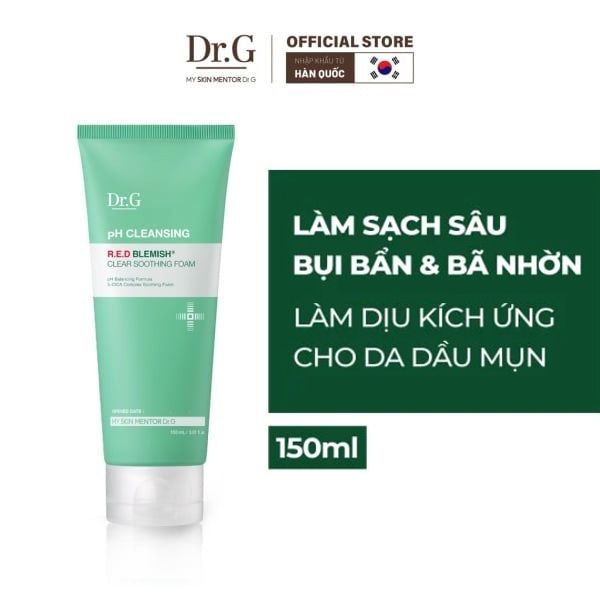 Sữa Rửa Mặt Làm Sạch Sâu, Hỗ Trợ Ngăn Ngừa Mụn Dành Cho Da Mụn, Nhạy Cảm Dr.G R.E.D Blemish Clear Soothing Foam 150ml