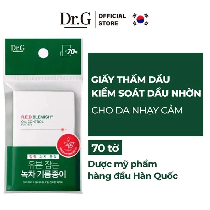 [70 tờ] Giấy Thấm Dầu Kiểm Soát Dầu Nhờn Dành Cho Da Nhạy Cảm Dr.G R.E.D Blemish Oil Control Paper