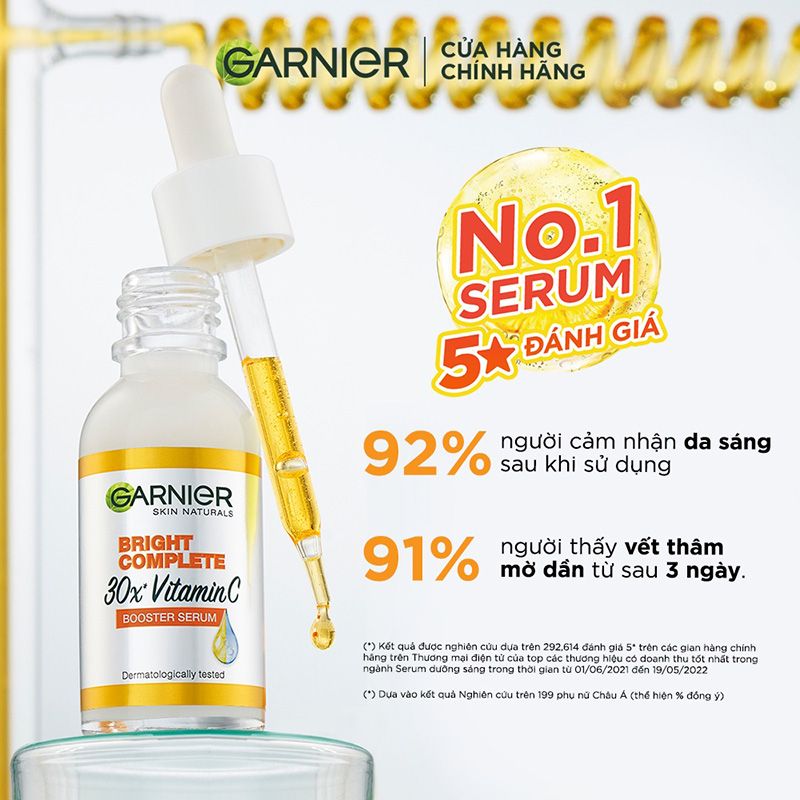 Serum Garnier Tinh Chất Tăng Cường Sáng Da Mờ Thâm Garnier Light Complete Vitamin C 30X Booster Serum