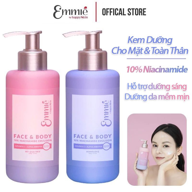 Kem Dưỡng Hỗ Trợ Làm Sáng Da Cho Mặt Và Cơ Thể Emmié By HappySkin Face & Body 10% Niacinamide Emulsion 230g