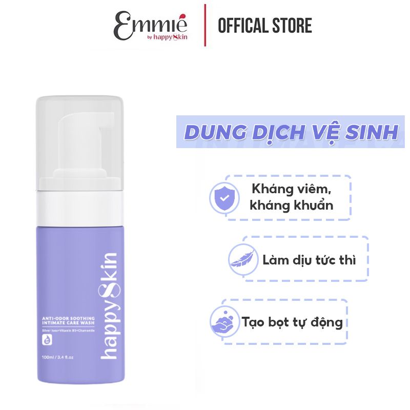 Dung Dịch Vệ Sinh Khử Mùi Làm Sạch, Ngăn Ngừa Vi Khuẩn Emmié By Happy Skin Anti-Odor Soothing Intimate Care Wash 100ml (Che tên sản phẩm khi giao hàng)