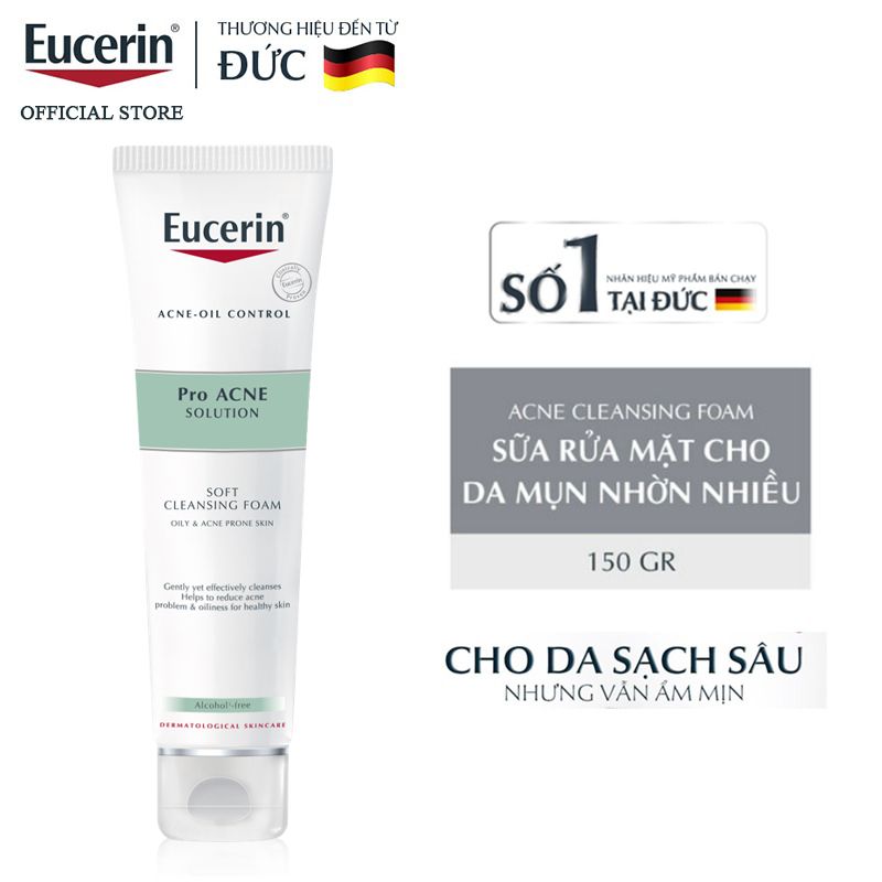 Sữa Rửa Măt Tạo Bọt Kiềm Dầu, Hỗ Trợ Giảm Mụn Eucerin Acne-Oil Control Pro Acne Solution Soft Cleansing Foam