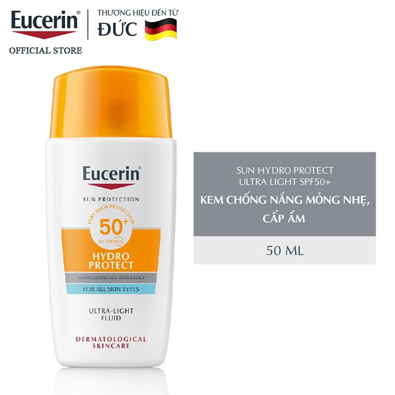 Kem Chống Nắng Mỏng Nhẹ Cho Da Nhạy Cảm Eucerin Hydro Ultra Light Fluid SPF 50+ 50ml