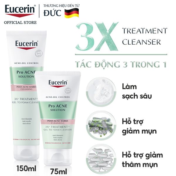 Sữa Rửa Mặt Dạng Gel Eucerin Cho Da Mụn Acne-Oil Control Pro Acne Solution 3X Treatment Gel To Foam Cleanser