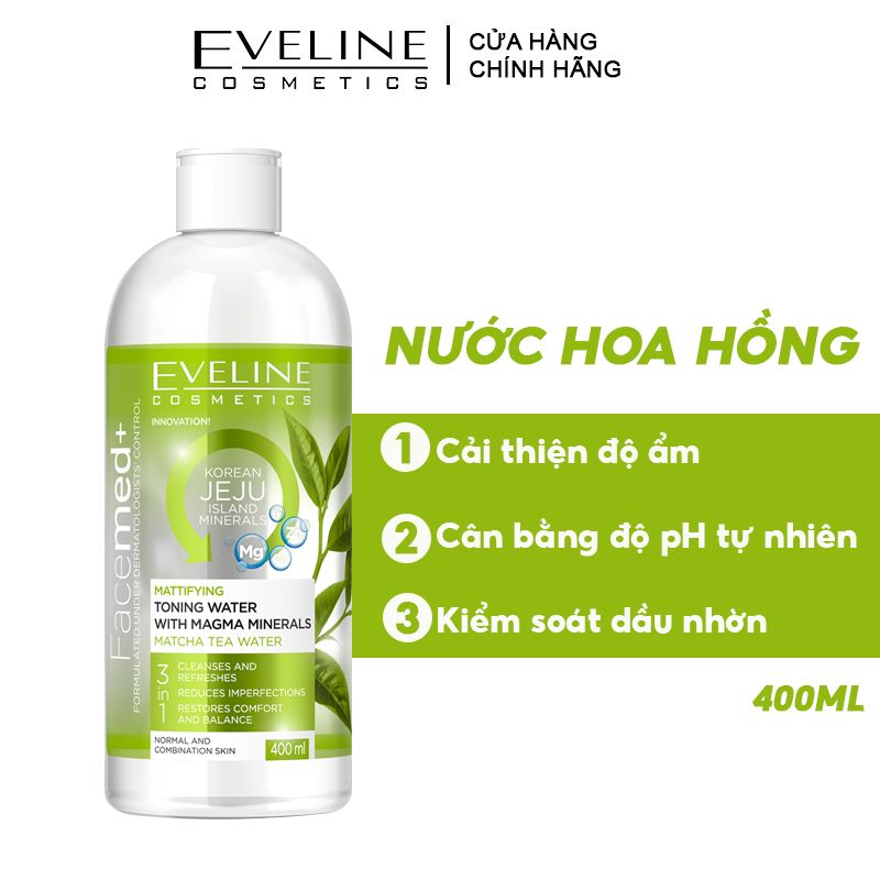 Nước Hoa Hồng Kiểm Soát Dầu Nhờn Eveline Facemed+ Mattifying Toning Water With Magma Minerals 400ml