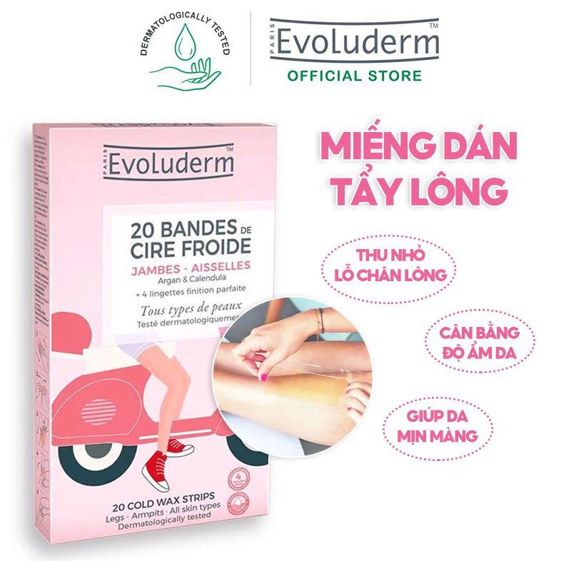 Miếng Dán Tẩy Lông Tay, Chân Evoluderm 20 Cold Wax Strips Argan & Calendula