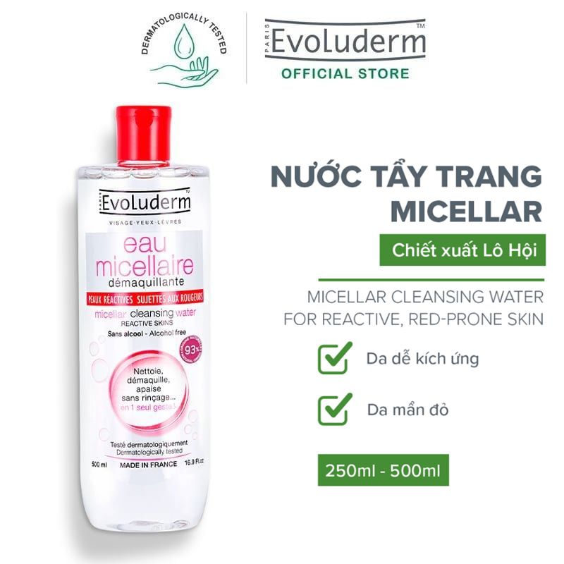 Nước Tẩy Trang Cho Da Nhạy Cảm Evoluderm Micellar Cleansing Water Reactive Skins