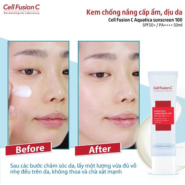 Kem Chống Nắng Cấp Ẩm, Làm Dịu Da, Cho Da Khô & Hỗn Hợp Thiên Khô Cell Fusion C Aquatica Sunscreen 100 SPF 50+/PA++++ 50ml