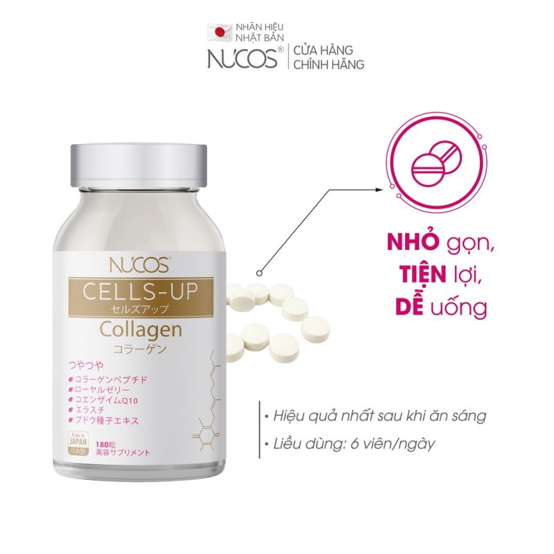 [ Hộp 180 Viên] Viên Uống Collagen Nhật Bản Da Ẩm Mịn Tươi Trẻ, Ngăn Ngừa Lão Hóa Nucos Cell Up Collagen