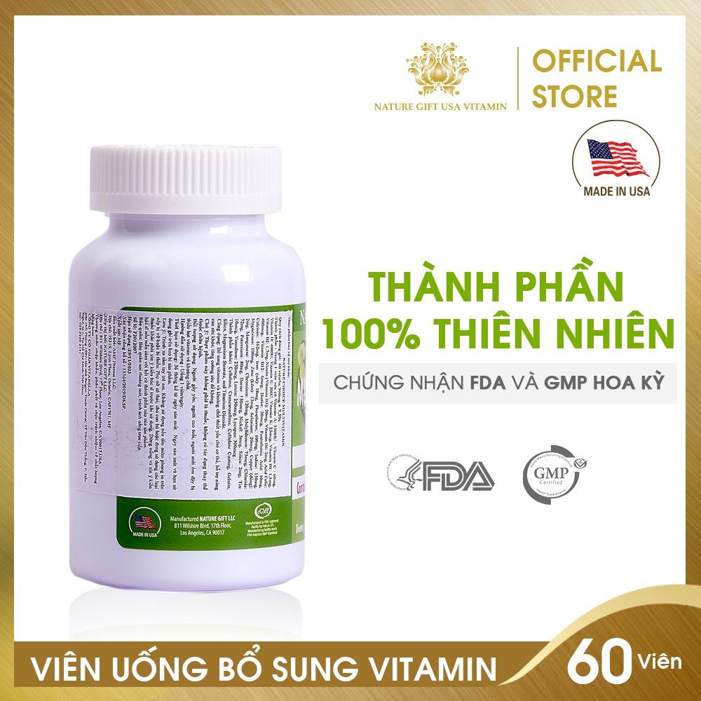 [60 Viên/Lọ] Viên Uống Bổ Sung Vitamin Và Khoáng Chất Tổng Hợp Tăng Cường Sức Đề Kháng Nature Gift Multivitamin