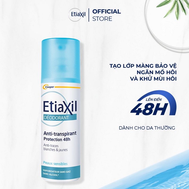 Xịt Khử Mùi Hằng Ngày Etiaxil Deodorant Anti-transpirant 48h Peaux Sensibles Vaporisateur 100ml