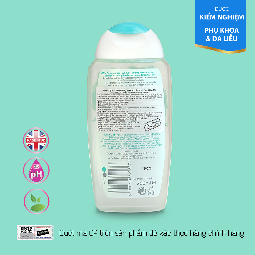 Dung Dịch Vệ Sinh Phụ Nữ Dành Cho Da Nhạy Cảm Femfresh Pure & Fresh Wash 250ml (Che tên sản phẩm khi giao hàng)