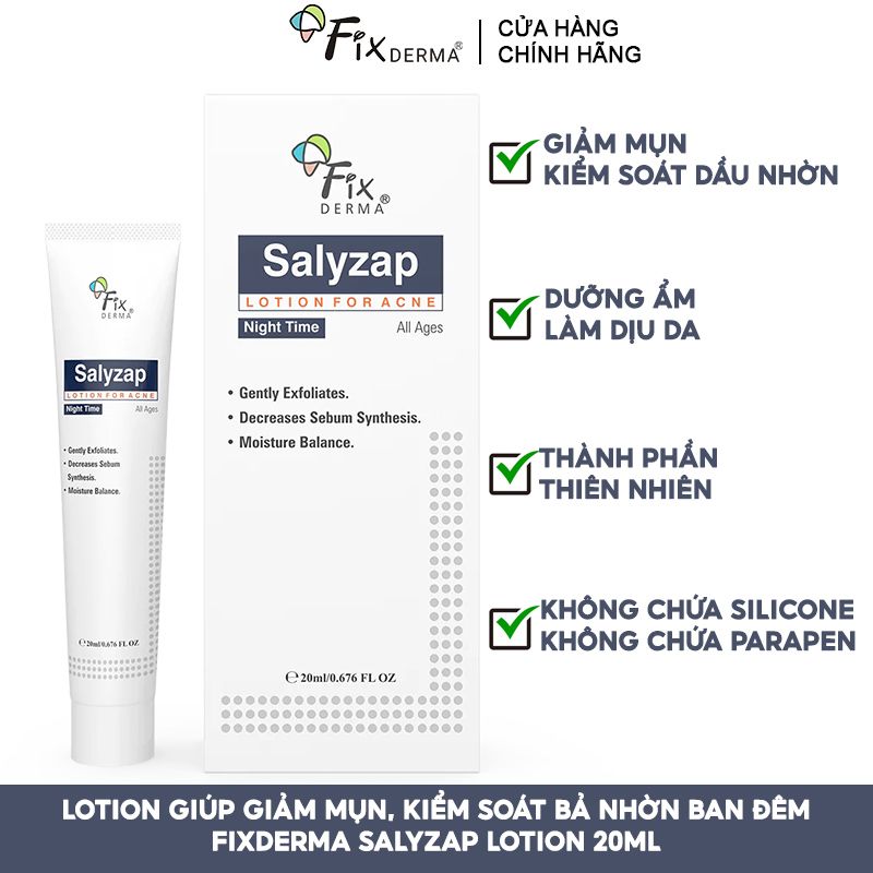 Lotion Giúp Giảm Mụn, Kiểm Soát Bả Nhờn Ban Đêm FIXDERMA Salyzap Lotion 20ml (date 6/2024)