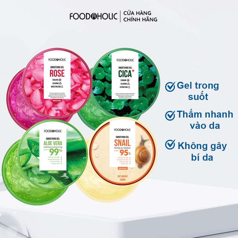 Gel Dưỡng Cấp Ẩm, Làm Dịu Da, Phục Hồi Tóc Mềm Mượt Foodaholic Soothing Gel 300ml