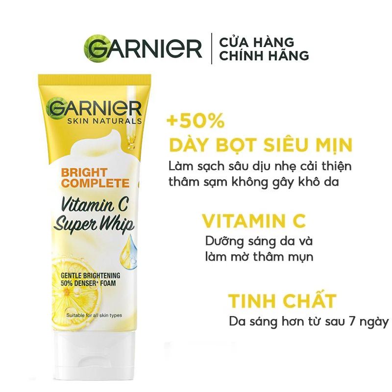 Sữa Rửa Mặt Tạo Bọt Hỗ Trợ Dưỡng Sáng Da Garnier Light Complete Brightening Whip Foam 100ml