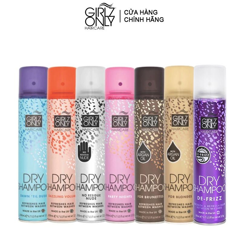 Dầu Gội Khô Girlz Only Dry Shampoo (Party Nights/ Dawn Til Dusk/ Dazzling Volume/ No Residue Nude)