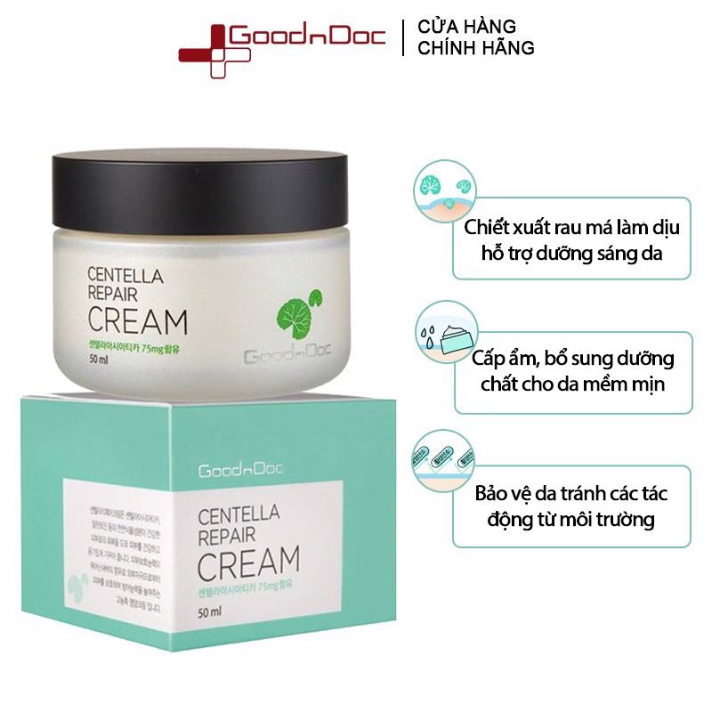 Kem Dưỡng Da Cấp Ẩm, Làm Dịu Da, Hỗ Trợ Mờ Thâm Nám GoodnDoc Centella Repair Cream 50ml