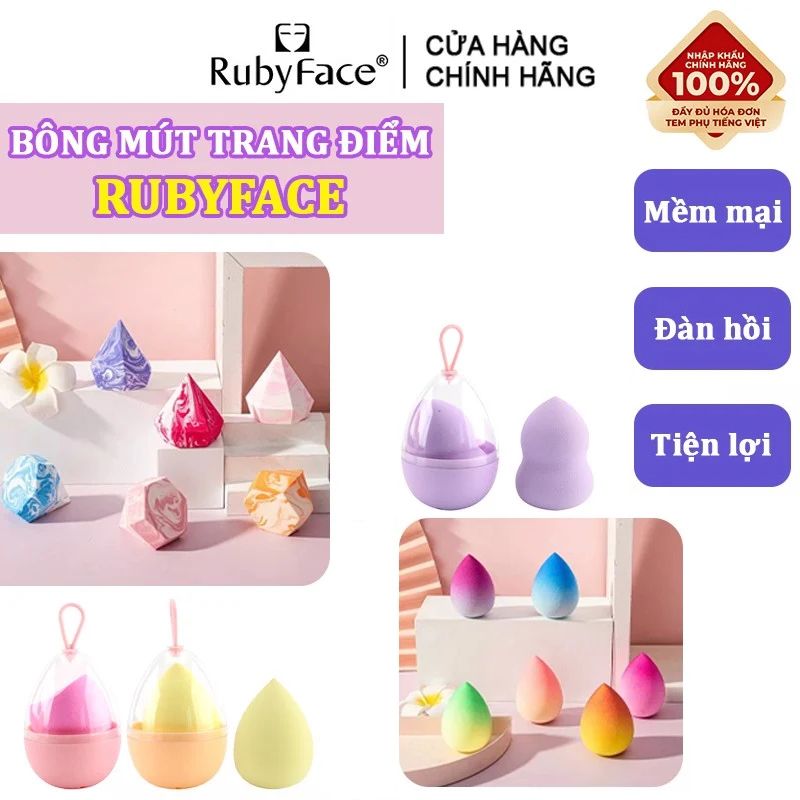 [NHẬP KHẨU] Set Bông Mút Trang Điểm Tiện Lợi, Xinh Xắn RubyFace Makeup Puff - Màu Ngẫu Nhiên