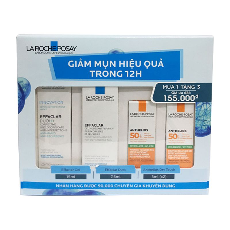 [4 Items] Bộ Dưỡng Da Kiềm Dầu, Giảm Mụn, Ngăn Ngừa Vết Thâm La Roche-Posay Effaclar Duo+ 7.5ml + Effaclar Gel 15ml + 2 KCN Anthelios Dry touch 3ml