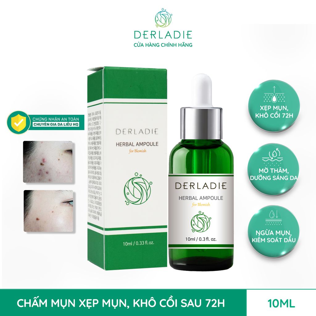 Chấm Mụn Tràm Trà Xẹp Mụn, Khô Cồi Sau 72H Derladie Herbal Ampoule For Blemish 10ml